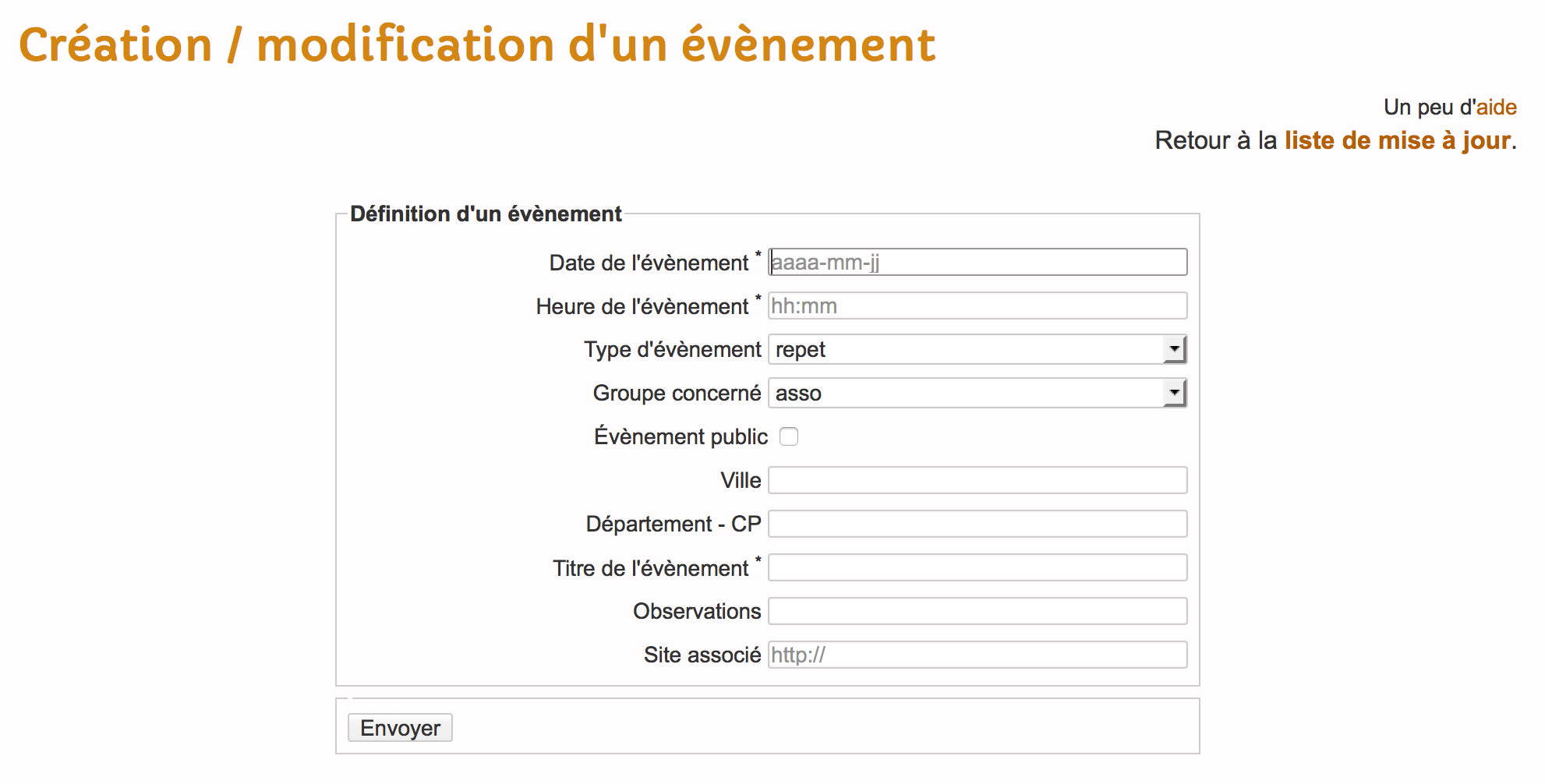 Saisie/modification d'un calendrier